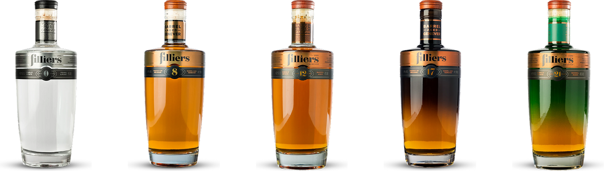 De Barrel Aged Genevers van Filliers naast elkaar